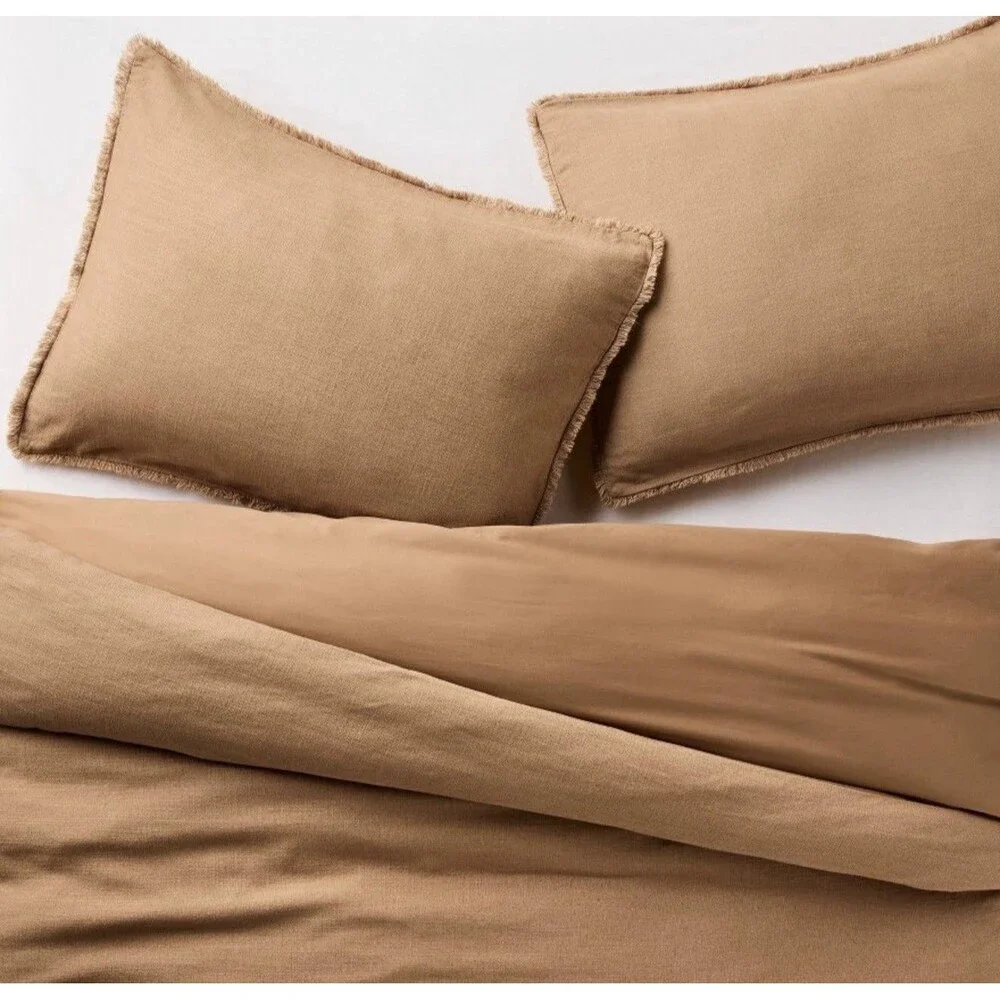 Queen Heavyweight Linen Blend Duvet Cover & Sham Set - Casaluna Warm Brown